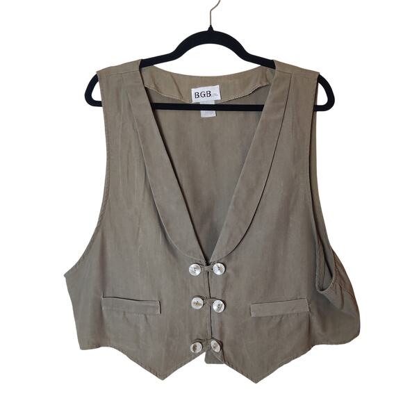 Vtg B.G.B. Taupe Double Breasted Vest Waistcoat 16 Minimalist Eclectic Grandpa - Picture 1 of 11